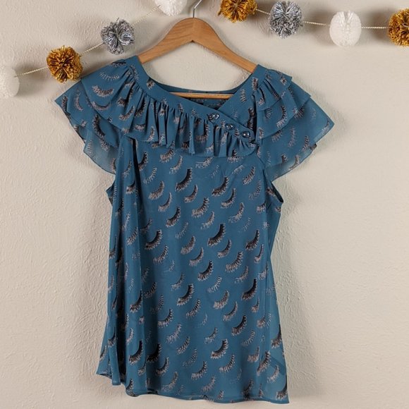 Eyelash Print Ruffle Blouse Small - Picture 1 of 8